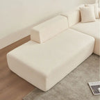 Divano componibile a L con chaise longue, tessuto Sherpa, 5 posti