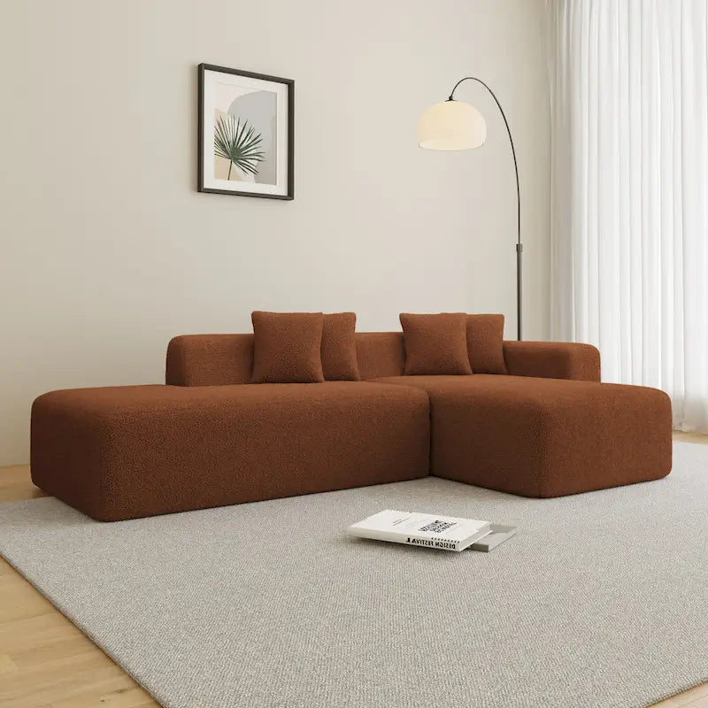 Divano componibile a L con chaise longue, tessuto Sherpa, 5 posti