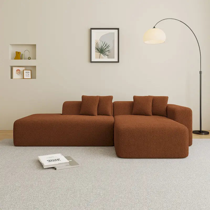 Divano componibile a L con chaise longue, tessuto Sherpa, 5 posti