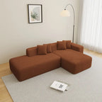Divano componibile a L con chaise longue, tessuto Sherpa, 5 posti
