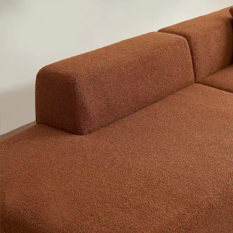 Divano componibile a L con chaise longue, tessuto Sherpa, 5 posti