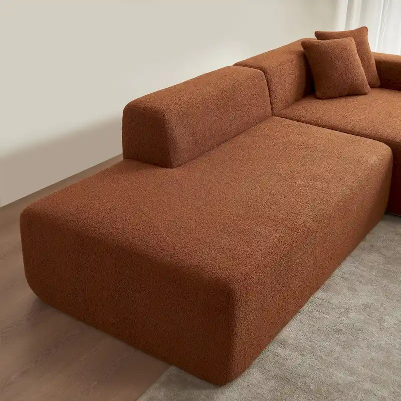 Divano componibile a L con chaise longue, tessuto Sherpa, 5 posti