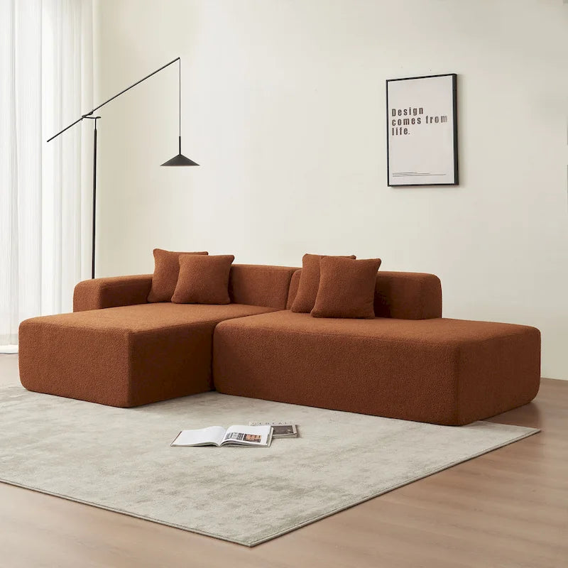 Divano componibile a L con chaise longue, tessuto Sherpa, 5 posti