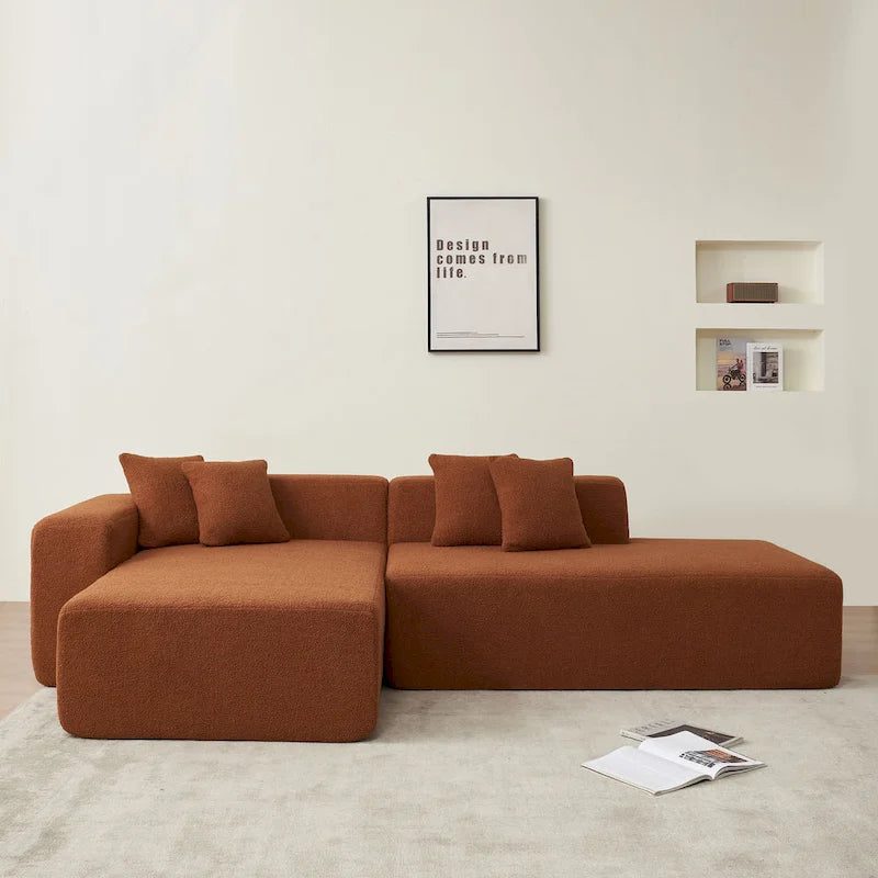 Divano componibile a L con chaise longue, tessuto Sherpa, 5 posti