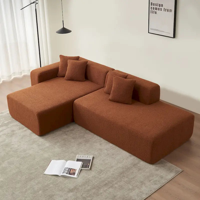 Divano componibile a L con chaise longue, tessuto Sherpa, 5 posti