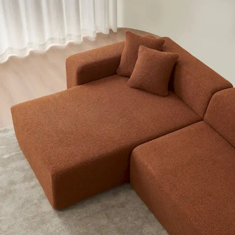 Divano componibile a L con chaise longue, tessuto Sherpa, 5 posti