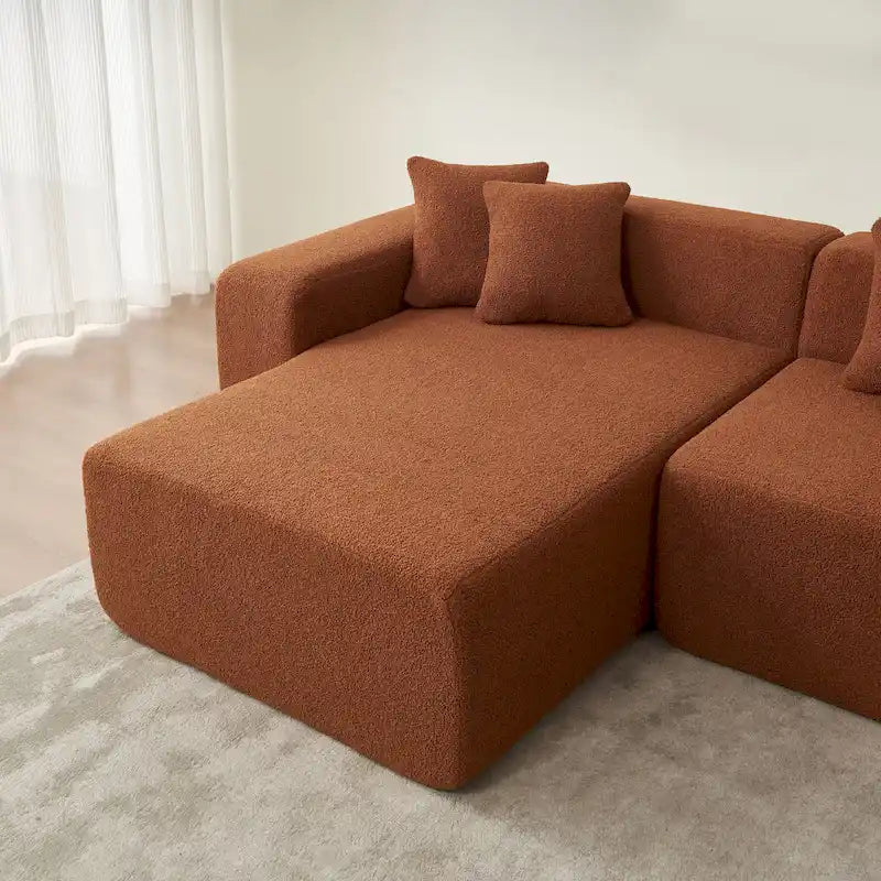 Divano componibile a L con chaise longue, tessuto Sherpa, 5 posti