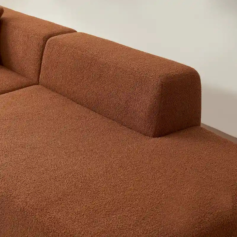 Divano componibile a L con chaise longue, tessuto Sherpa, 5 posti