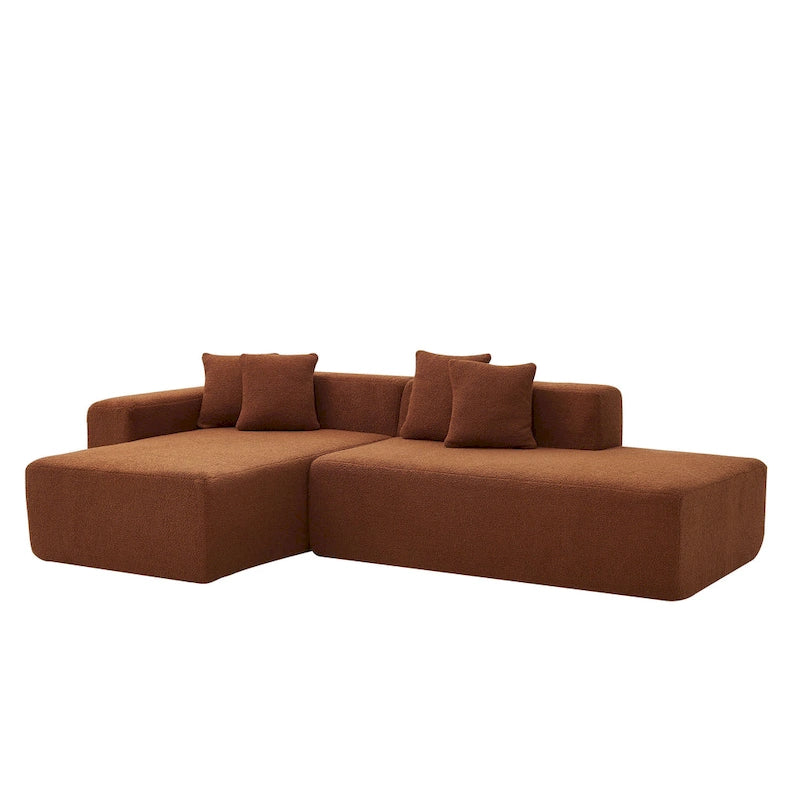 Divano componibile a L con chaise longue, tessuto Sherpa, 5 posti