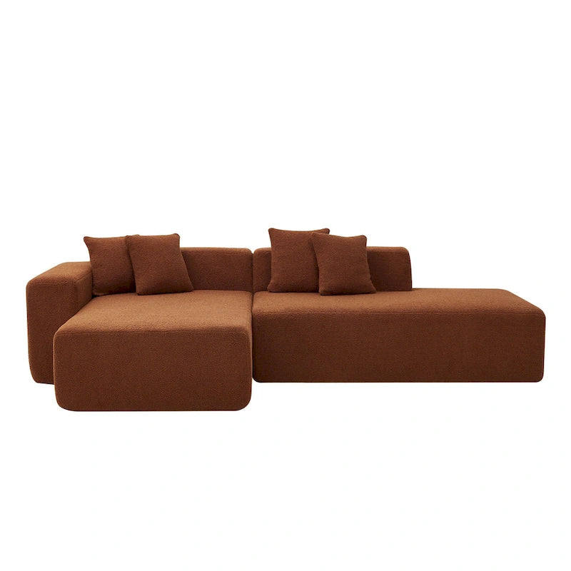 Divano componibile a L con chaise longue, tessuto Sherpa, 5 posti