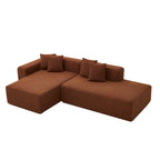 Divano componibile a L con chaise longue, tessuto Sherpa, 5 posti