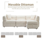 Divano Sezionale a 4 Posti in Pile Orsetto Grigio / Bianco Crema con Pouf
