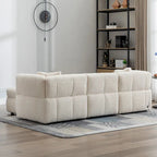 Divano Sezionale a 4 Posti in Pile Orsetto Grigio / Bianco Crema con Pouf