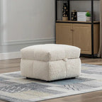Divano Sezionale a 4 Posti in Pile Orsetto Grigio / Bianco Crema con Pouf
