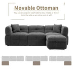 Divano Sezionale a 4 Posti in Pile Orsetto Grigio / Bianco Crema con Pouf