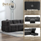 Divano Sezionale a 4 Posti in Pile Orsetto Grigio / Bianco Crema con Pouf