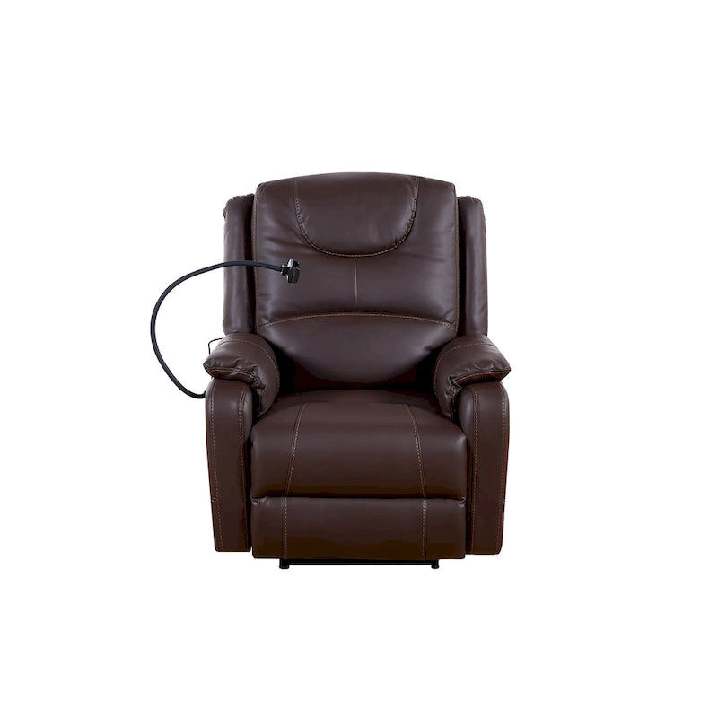 Poltrona reclinabile elettrica Marrone / Nera, Seduta singola, reclinazione di 139°, Massaggio e Riscaldamento, Porta USB, Supporto per telefono, Tasca laterale