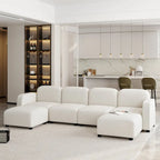 Divano componibile a U in velluto beige, 6 posti