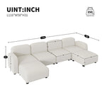 Divano componibile a U in velluto beige, 6 posti
