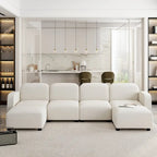 Divano componibile a U in velluto beige, 6 posti