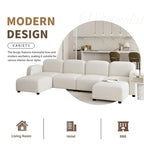 Divano componibile a U in velluto beige, 6 posti