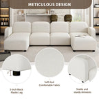 Divano componibile a U in velluto beige, 6 posti