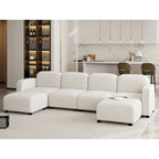 Divano componibile a U in velluto beige, 6 posti