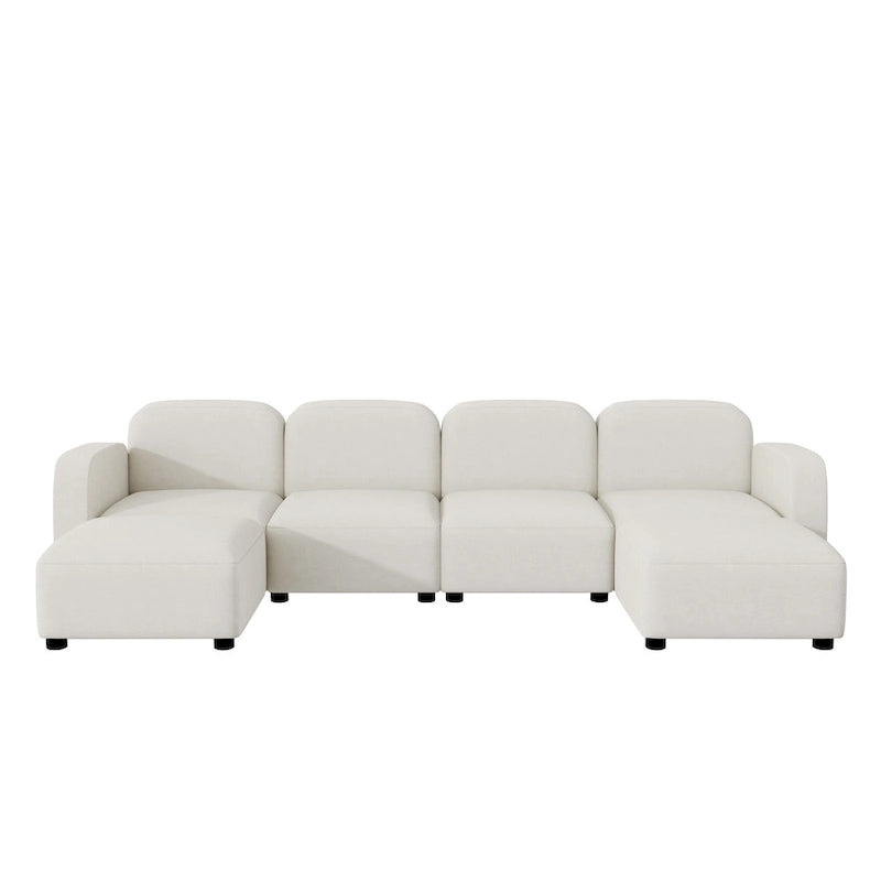 Divano componibile a U in velluto beige, 6 posti