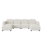 Divano componibile a U in velluto beige, 6 posti