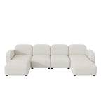 Divano componibile a U in velluto beige, 6 posti