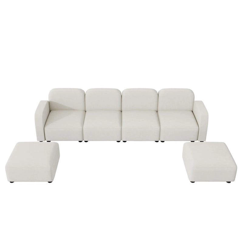 Divano componibile a U in velluto beige, 6 posti