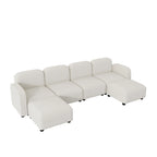 Divano componibile a U in velluto beige, 6 posti