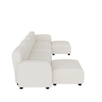 Divano componibile a U in velluto beige, 6 posti