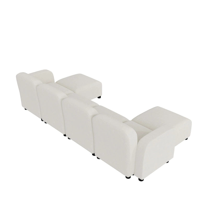 Divano componibile a U in velluto beige, 6 posti