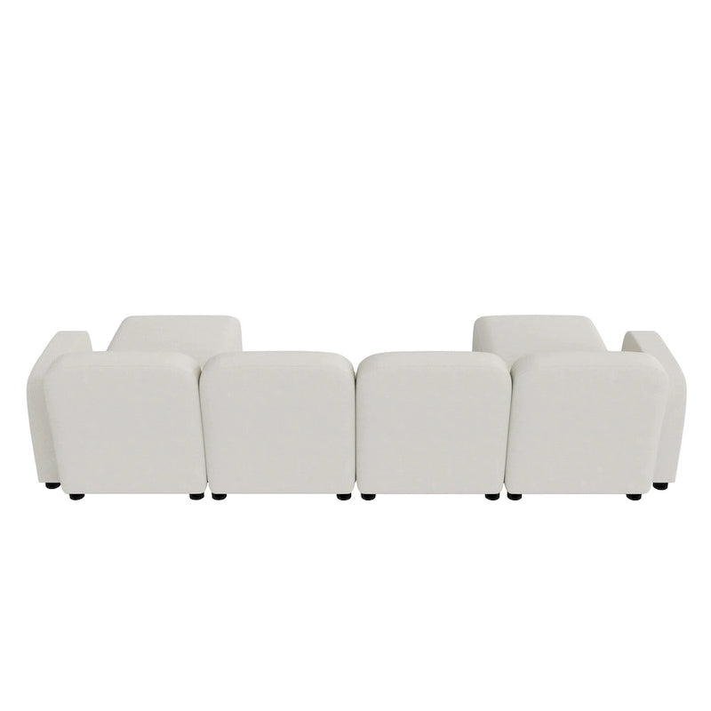 Divano componibile a U in velluto beige, 6 posti