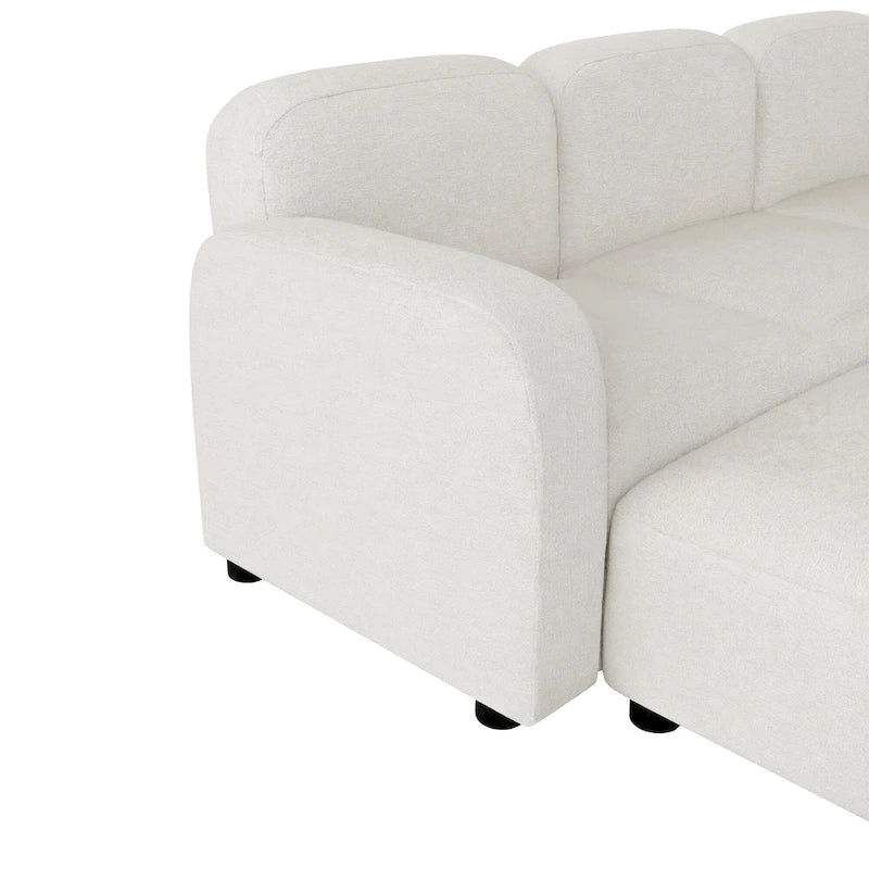 Divano componibile a U in velluto beige, 6 posti