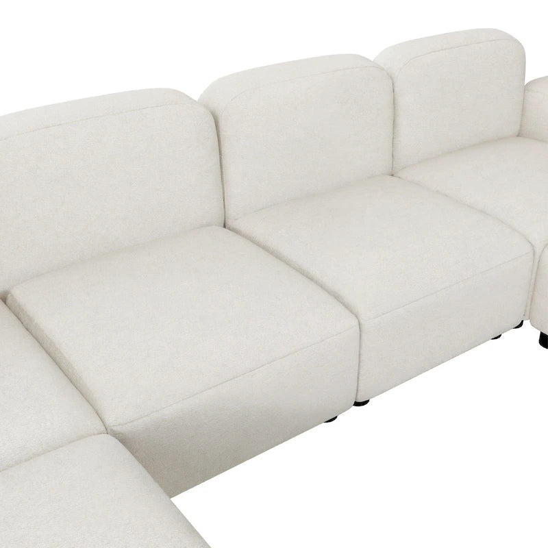 Divano componibile a U in velluto beige, 6 posti