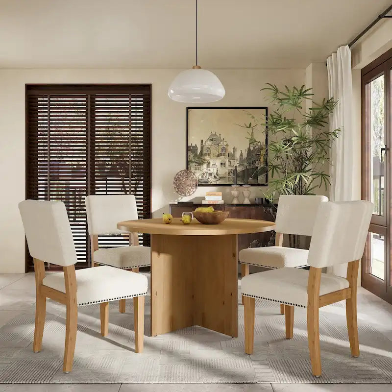 Set da pranzo rotondo 5 pezzi, Naturale/Nero, 4 posti