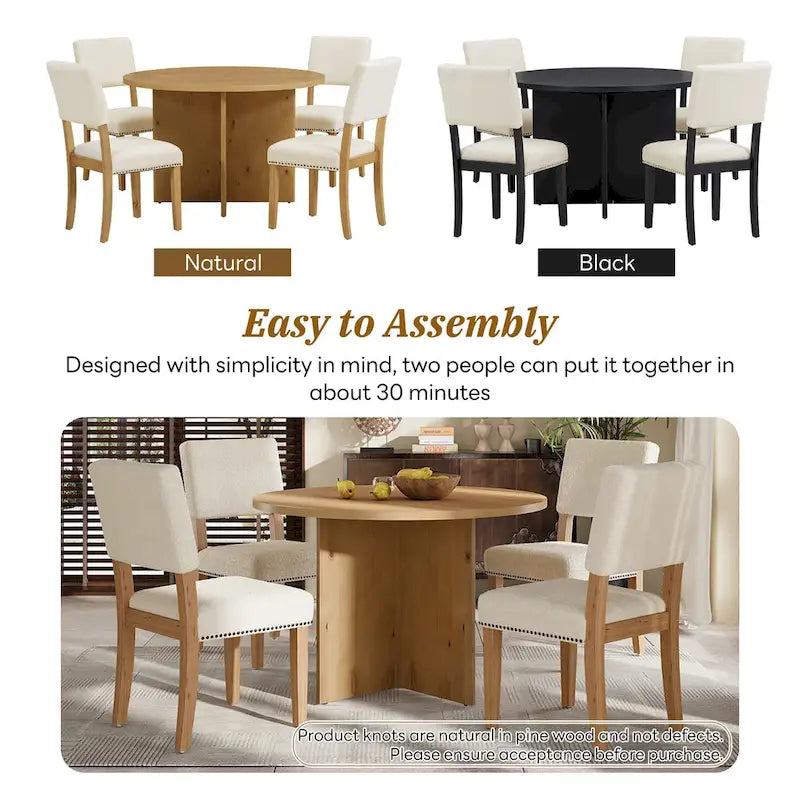 Set da pranzo rotondo 5 pezzi, Naturale/Nero, 4 posti