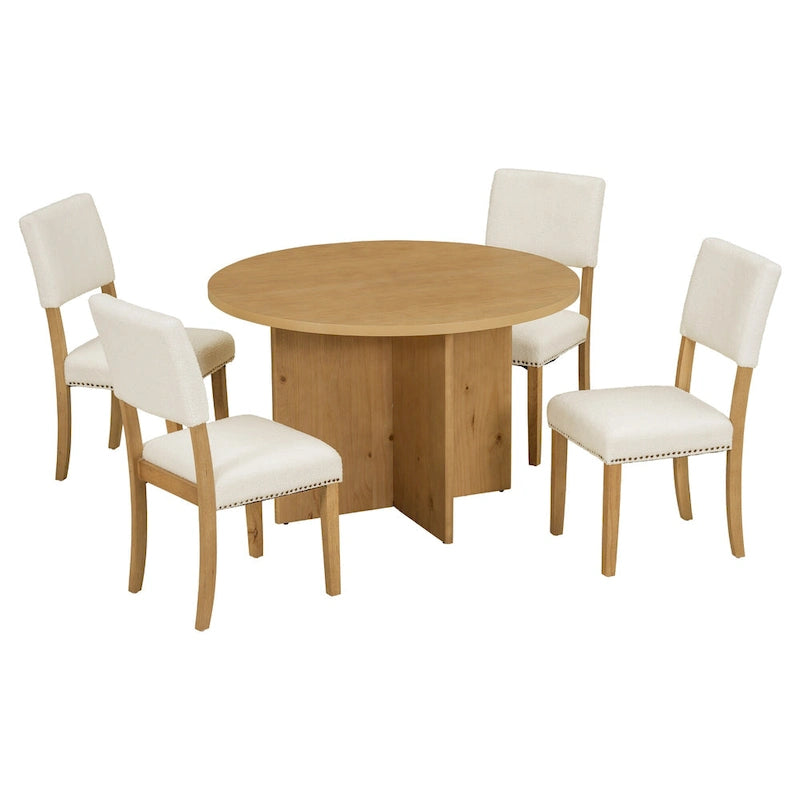 Set da pranzo rotondo 5 pezzi, Naturale/Nero, 4 posti