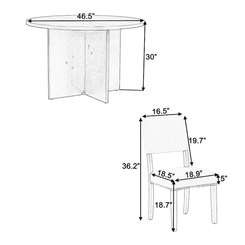 Set da pranzo rotondo 5 pezzi, Naturale/Nero, 4 posti