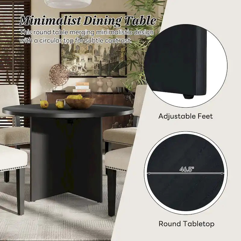 Set da pranzo rotondo 5 pezzi, Naturale/Nero, 4 posti