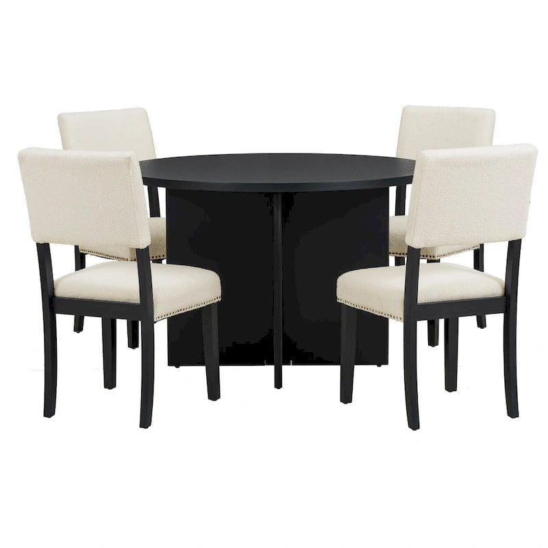 Set da pranzo rotondo 5 pezzi, Naturale/Nero, 4 posti