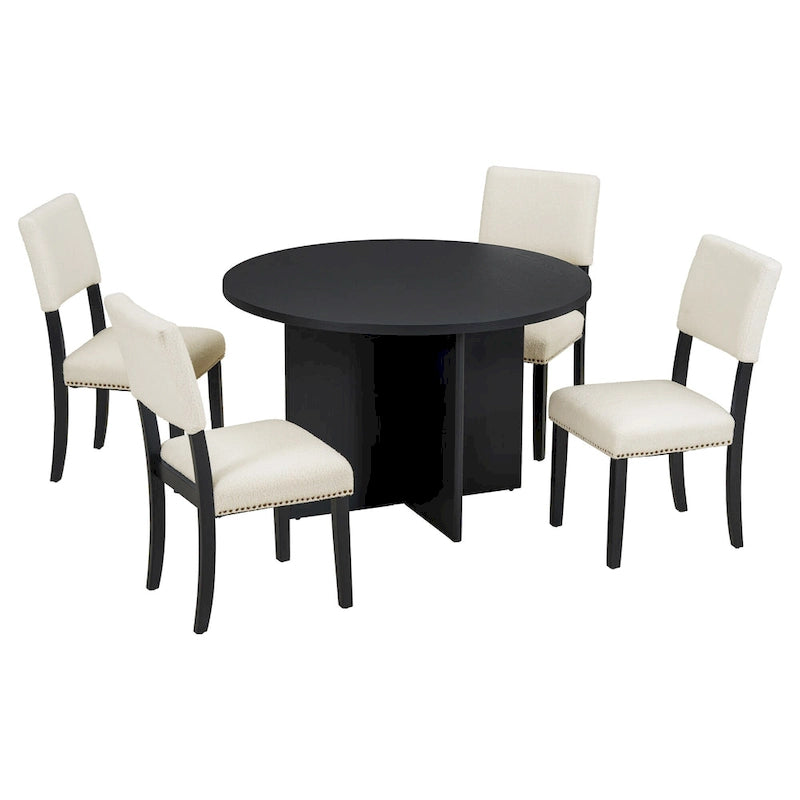 Set da pranzo rotondo 5 pezzi, Naturale/Nero, 4 posti