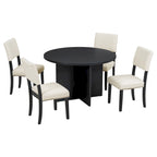 Set da pranzo rotondo 5 pezzi, Naturale/Nero, 4 posti