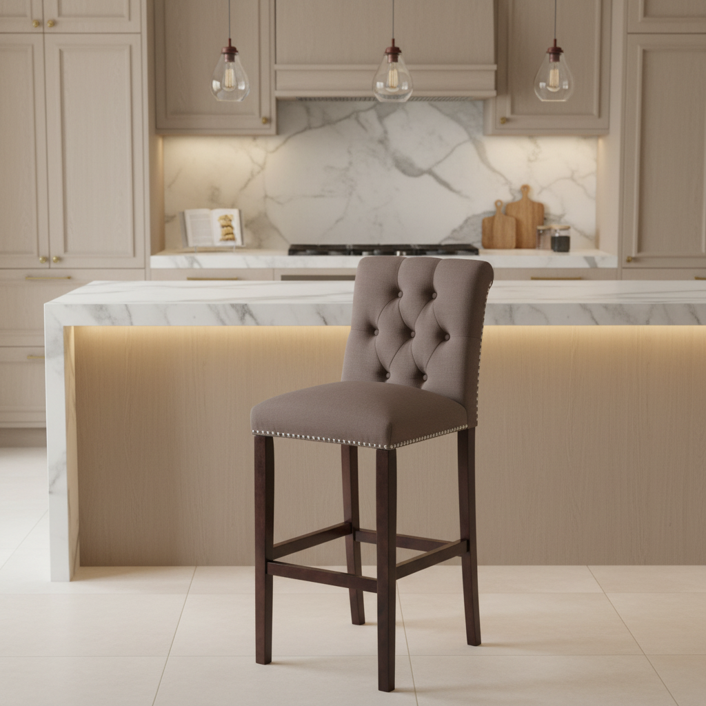 Sgabello da bar trapuntato blu scuro/marrone talpa scuro/beige/grigio chiaro, set da 2