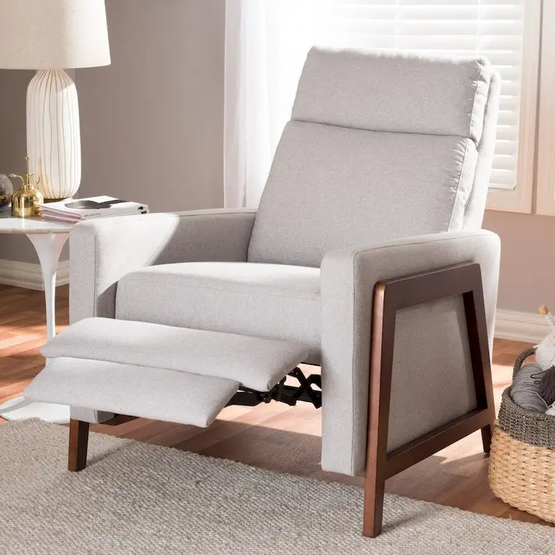 Poltrona reclinabile in tessuto grigio ardesia/blu/grigio, stile Mid-Century, singola