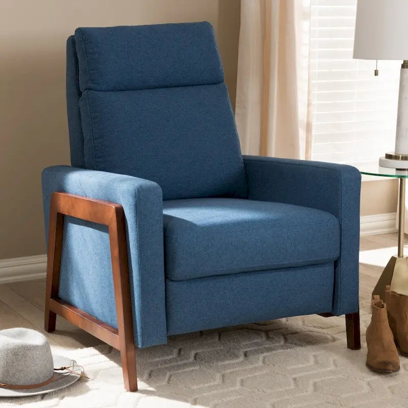 Poltrona reclinabile in tessuto grigio ardesia/blu/grigio, stile Mid-Century, singola