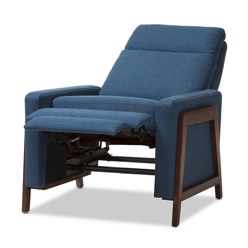 Poltrona reclinabile in tessuto grigio ardesia/blu/grigio, stile Mid-Century, singola