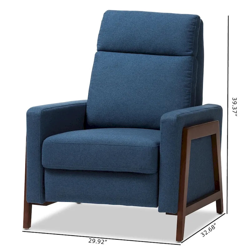 Poltrona reclinabile in tessuto grigio ardesia/blu/grigio, stile Mid-Century, singola